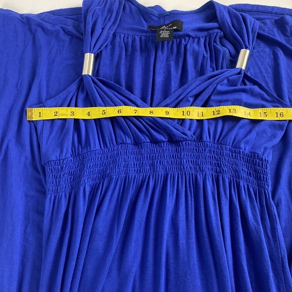Royal blue maxi floor length beach halter vneck tie neck shift dress sz large - Picture 5 of 11